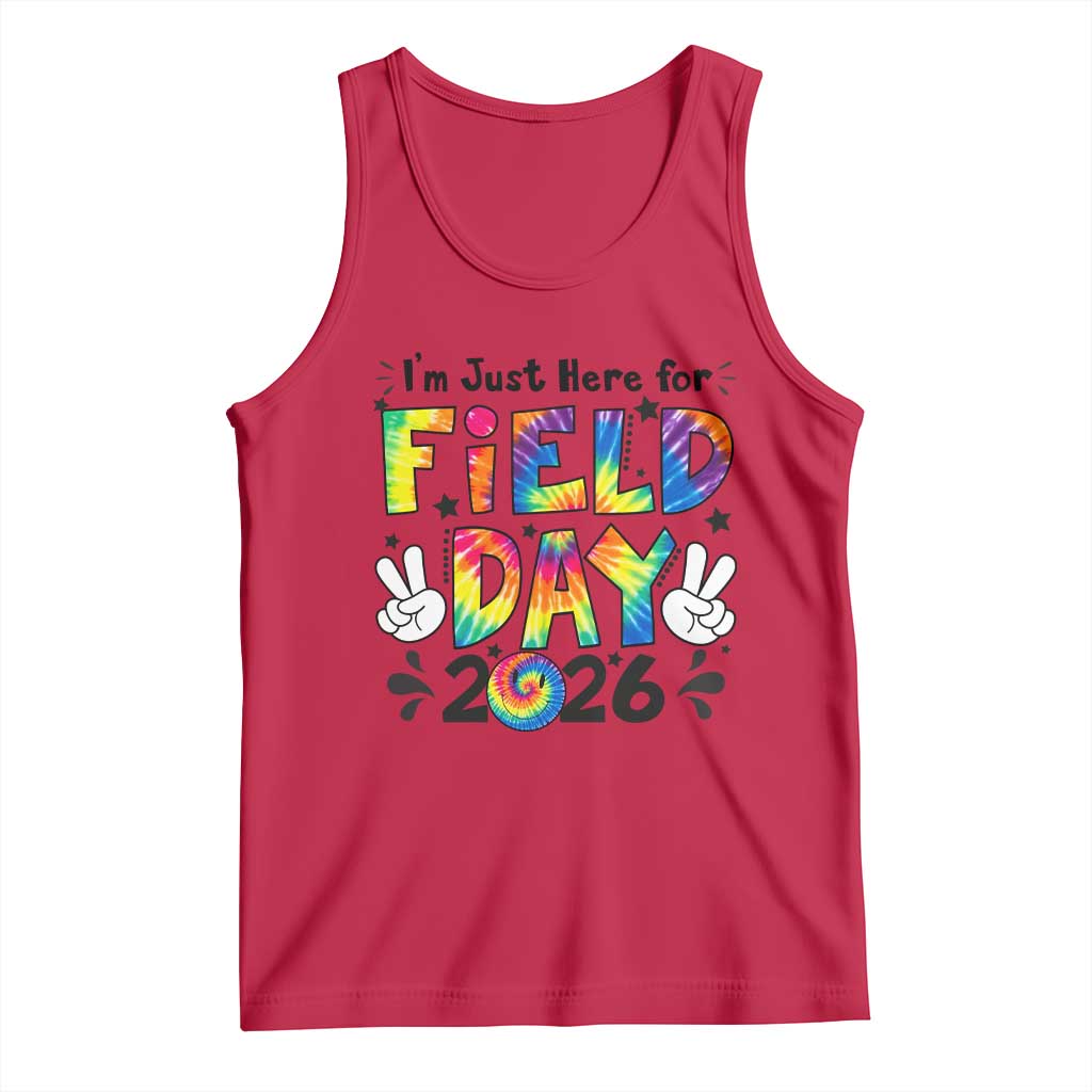I'm Just Here for Field Day 2026 Tank Top Groovy School Retro Tie Dye Effect Printing TS02 Red Print Your Wear