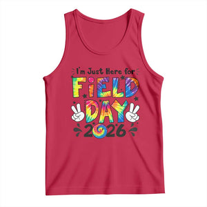 I'm Just Here for Field Day 2026 Tank Top Groovy School Retro Tie Dye Effect Printing TS02 Red Print Your Wear