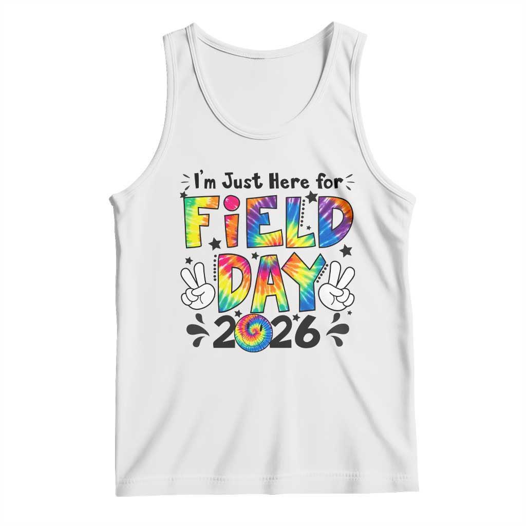I'm Just Here for Field Day 2026 Tank Top Groovy School Retro Tie Dye Effect Printing TS02 White Print Your Wear