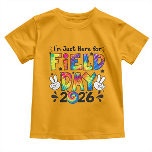 I'm Just Here for Field Day 2026 Toddler T Shirt Groovy School Retro Tie Dye Effect Printing TS02 Gold Print Your Wear