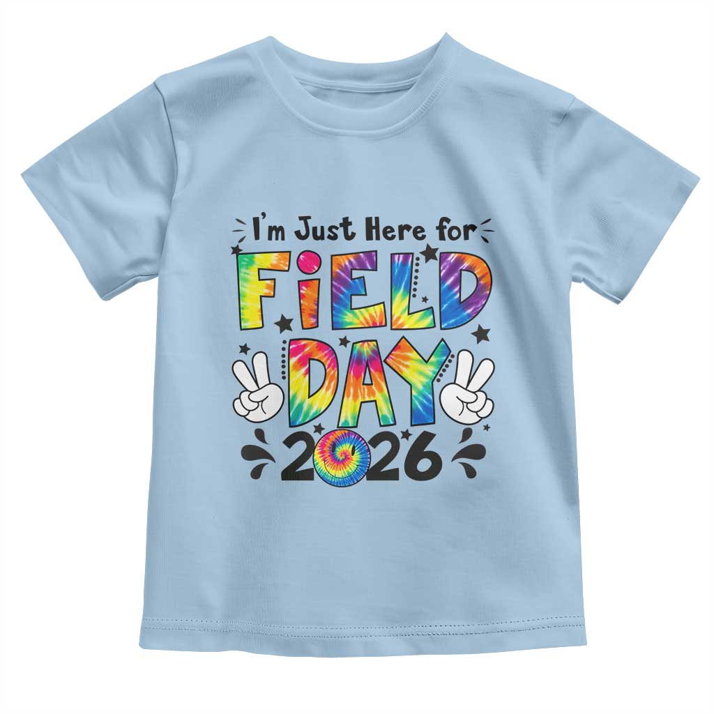 I'm Just Here for Field Day 2026 Toddler T Shirt Groovy School Retro Tie Dye Effect Printing TS02 Light Blue Print Your Wear