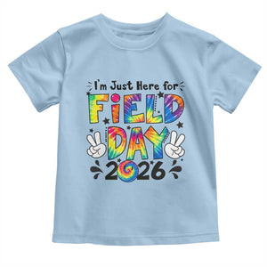 I'm Just Here for Field Day 2026 Toddler T Shirt Groovy School Retro Tie Dye Effect Printing TS02 Light Blue Print Your Wear