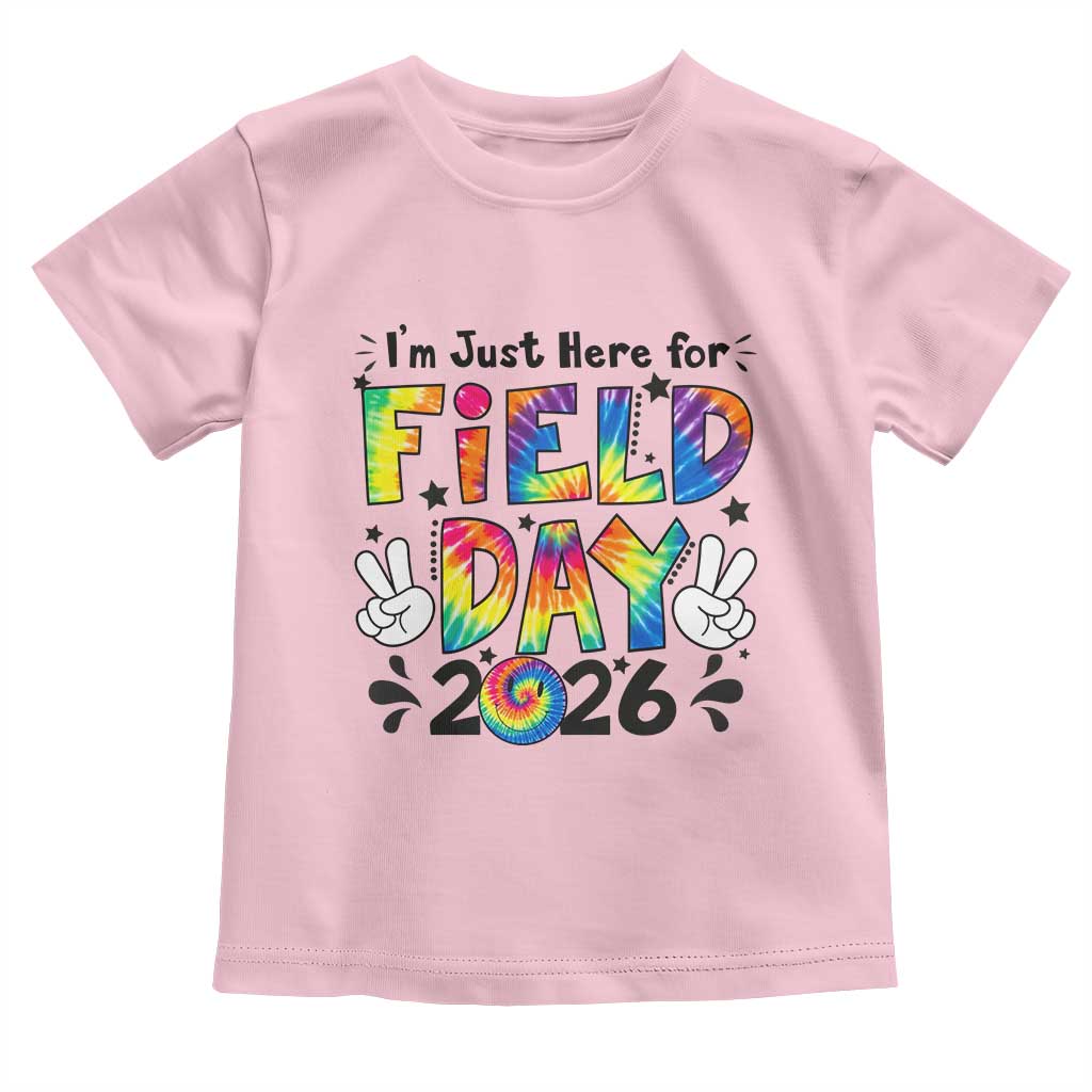 I'm Just Here for Field Day 2026 Toddler T Shirt Groovy School Retro Tie Dye Effect Printing TS02 Light Pink Print Your Wear