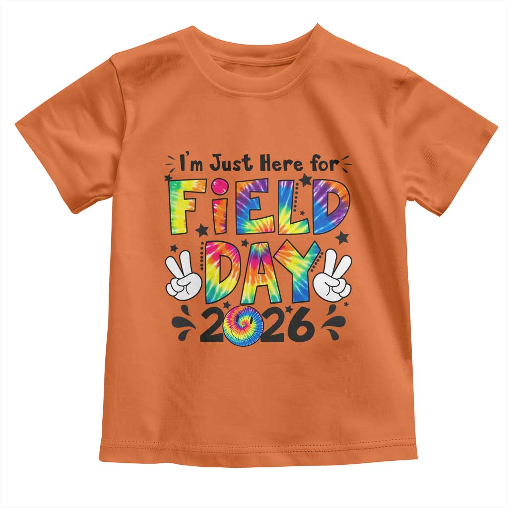 I'm Just Here for Field Day 2026 Toddler T Shirt Groovy School Retro Tie Dye Effect Printing TS02 Orange Print Your Wear