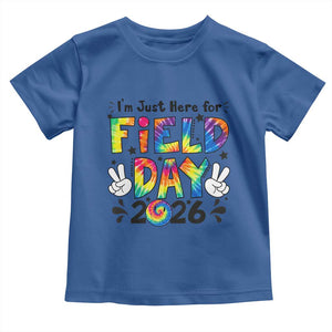 I'm Just Here for Field Day 2026 Toddler T Shirt Groovy School Retro Tie Dye Effect Printing TS02 Royal Blue Print Your Wear