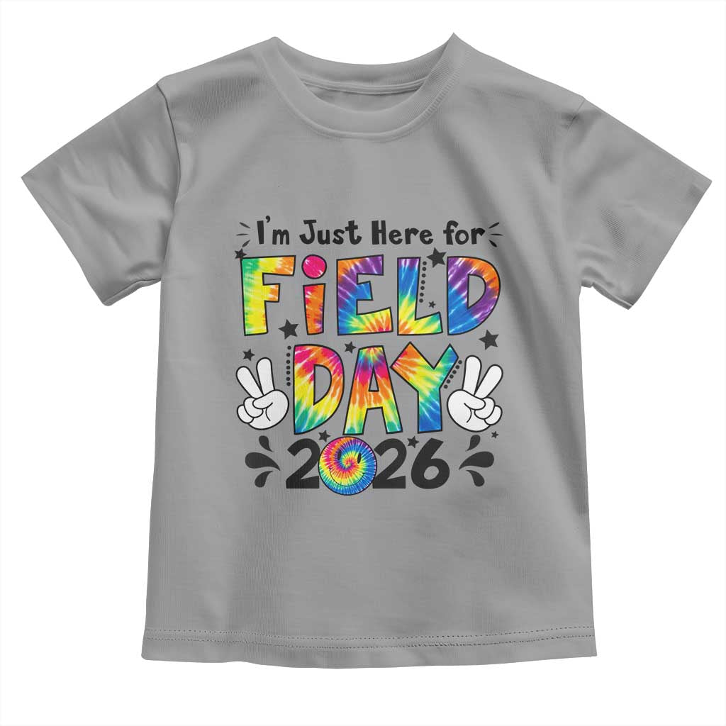 I'm Just Here for Field Day 2026 Toddler T Shirt Groovy School Retro Tie Dye Effect Printing TS02 Sport Gray Print Your Wear