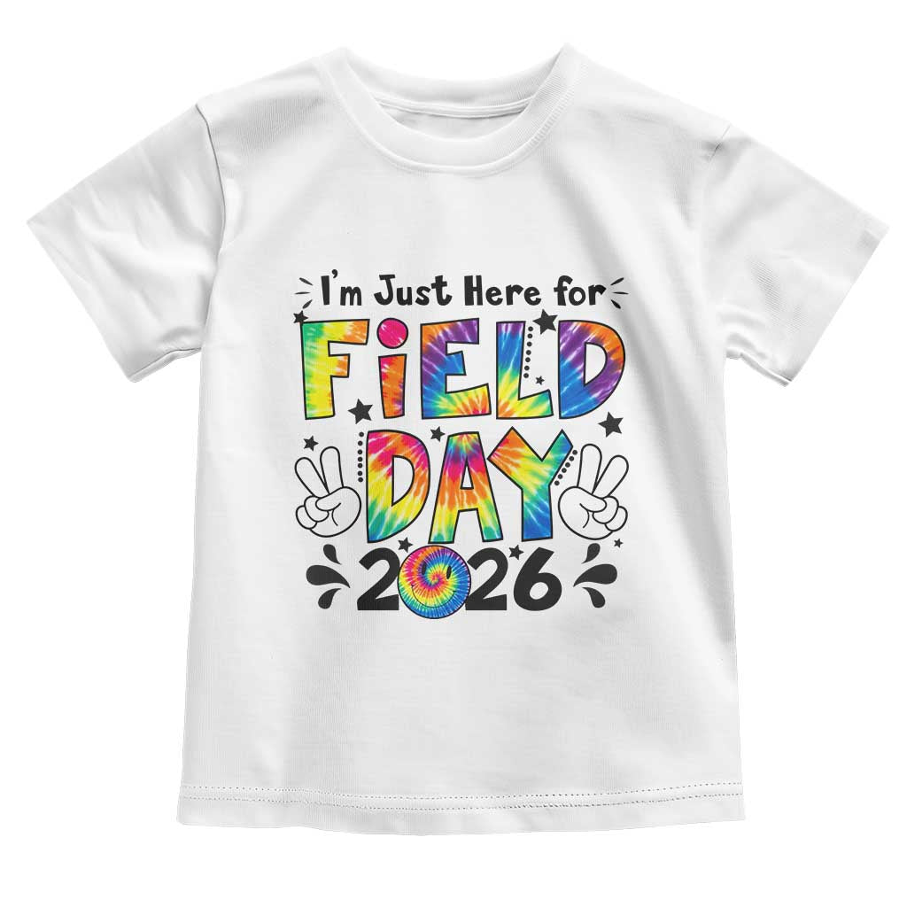 I'm Just Here for Field Day 2026 Toddler T Shirt Groovy School Retro Tie Dye Effect Printing TS02 White Print Your Wear