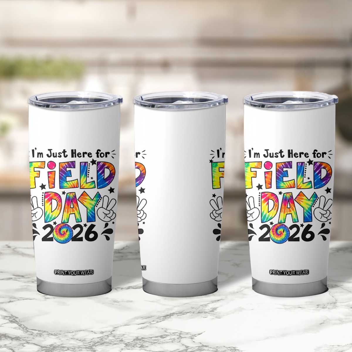 I'm Just Here for Field Day 2026 Tumbler Cup Groovy School Retro Tie Dye Effect Printing TS02 Print Your Wear