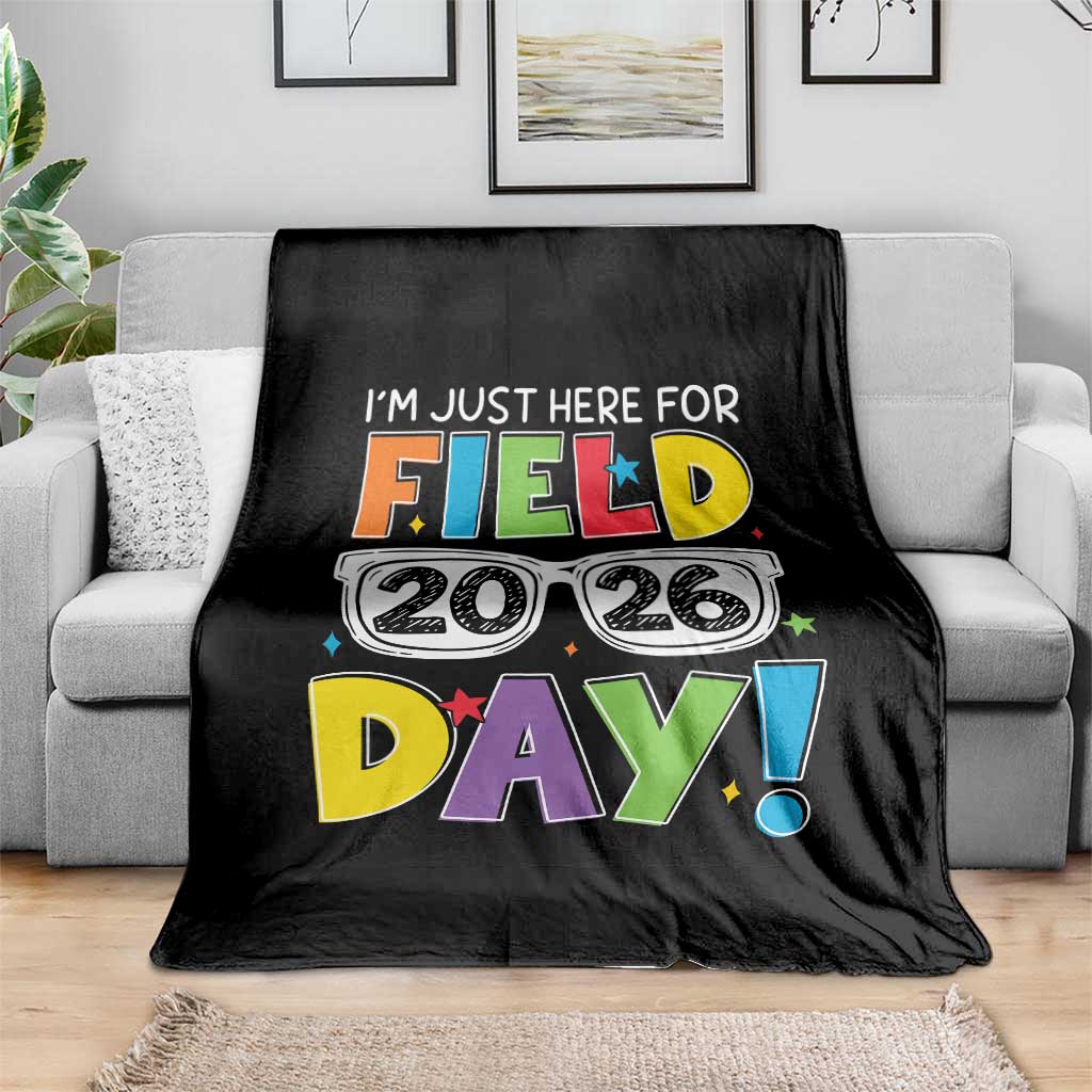 I'm Just Here for Field Day 2026 Throw Blanket School Colorful Sunglasses Graphic TS02 Print Your Wear