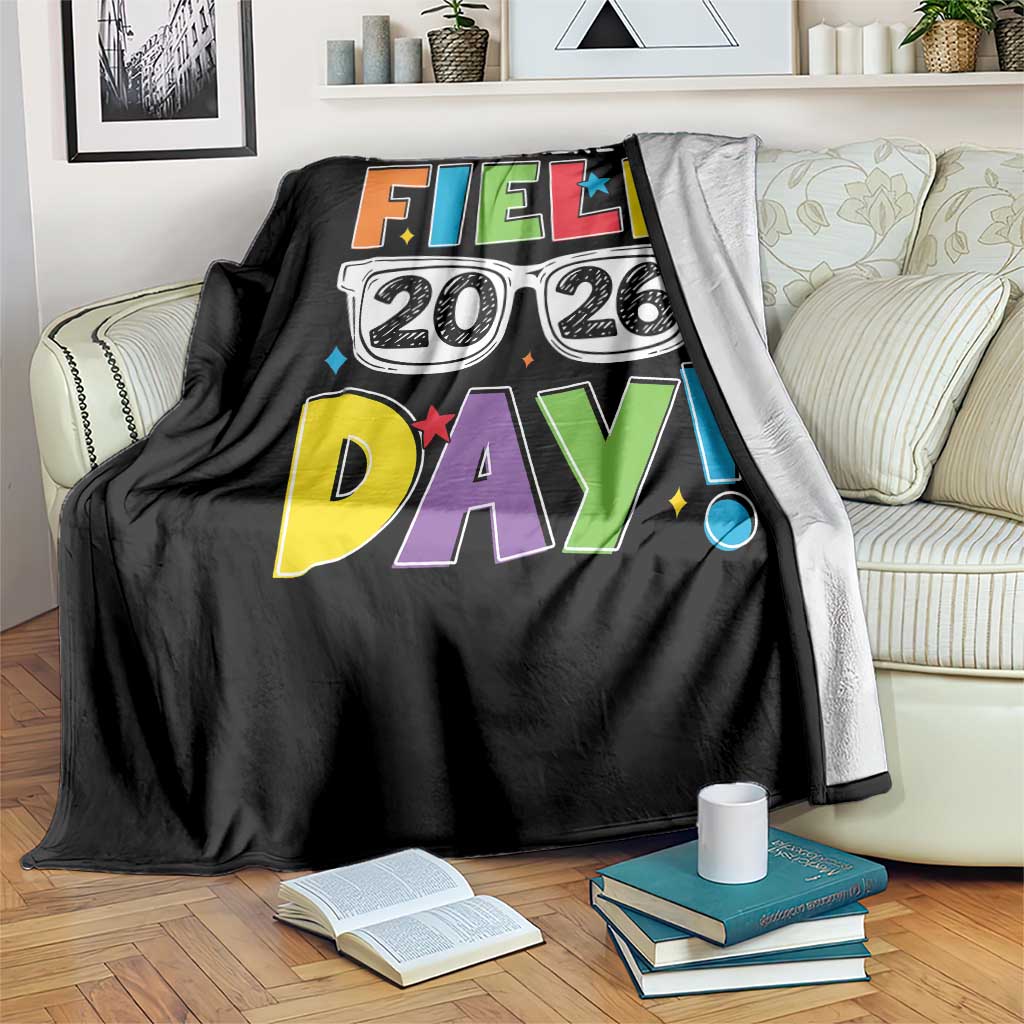 I'm Just Here for Field Day 2026 Throw Blanket School Colorful Sunglasses Graphic TS02 Print Your Wear