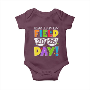 I'm Just Here for Field Day 2026 Baby Onesie School Colorful Sunglasses Graphic TS02 Maroon Print Your Wear