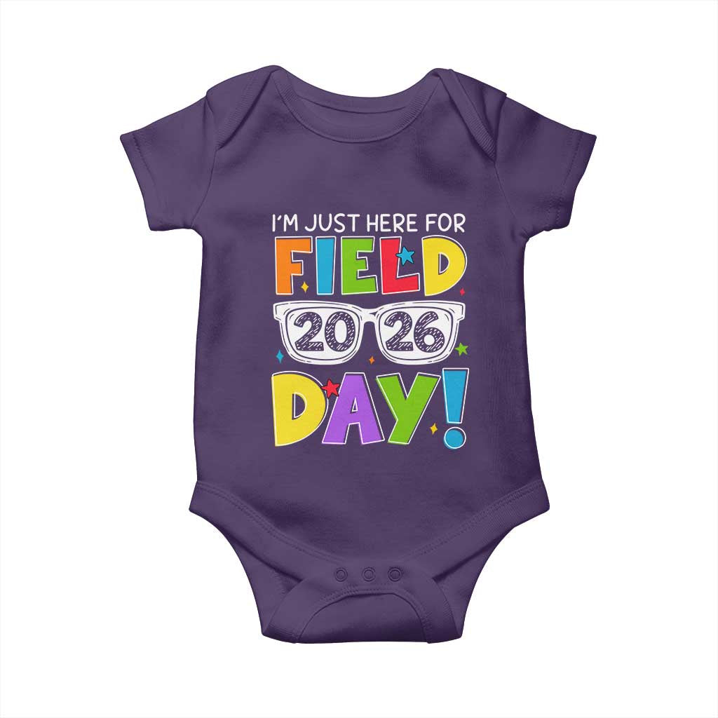 I'm Just Here for Field Day 2026 Baby Onesie School Colorful Sunglasses Graphic TS02 Purple Print Your Wear