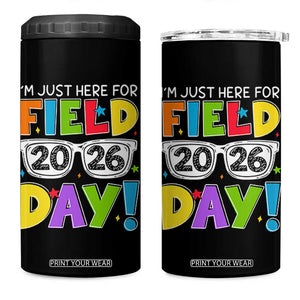 I'm Just Here for Field Day 2026 4 in 1 Can Cooler Tumbler School Colorful Sunglasses Graphic TS02 One Size: 16 oz Black Print Your Wear