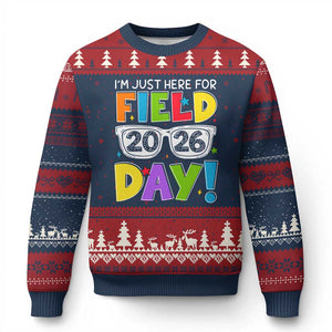 I'm Just Here for Field Day 2026 Ugly Christmas Sweater School Colorful Sunglasses Graphic TS02 Navy Red Print Your Wear