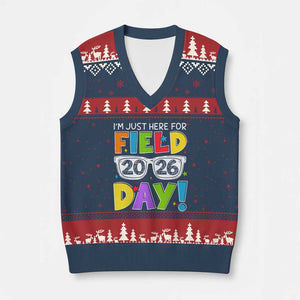 I'm Just Here for Field Day 2026 V-Neck Knit Sweater Vest School Colorful Sunglasses Graphic TS02 Navy Red Print Your Wear