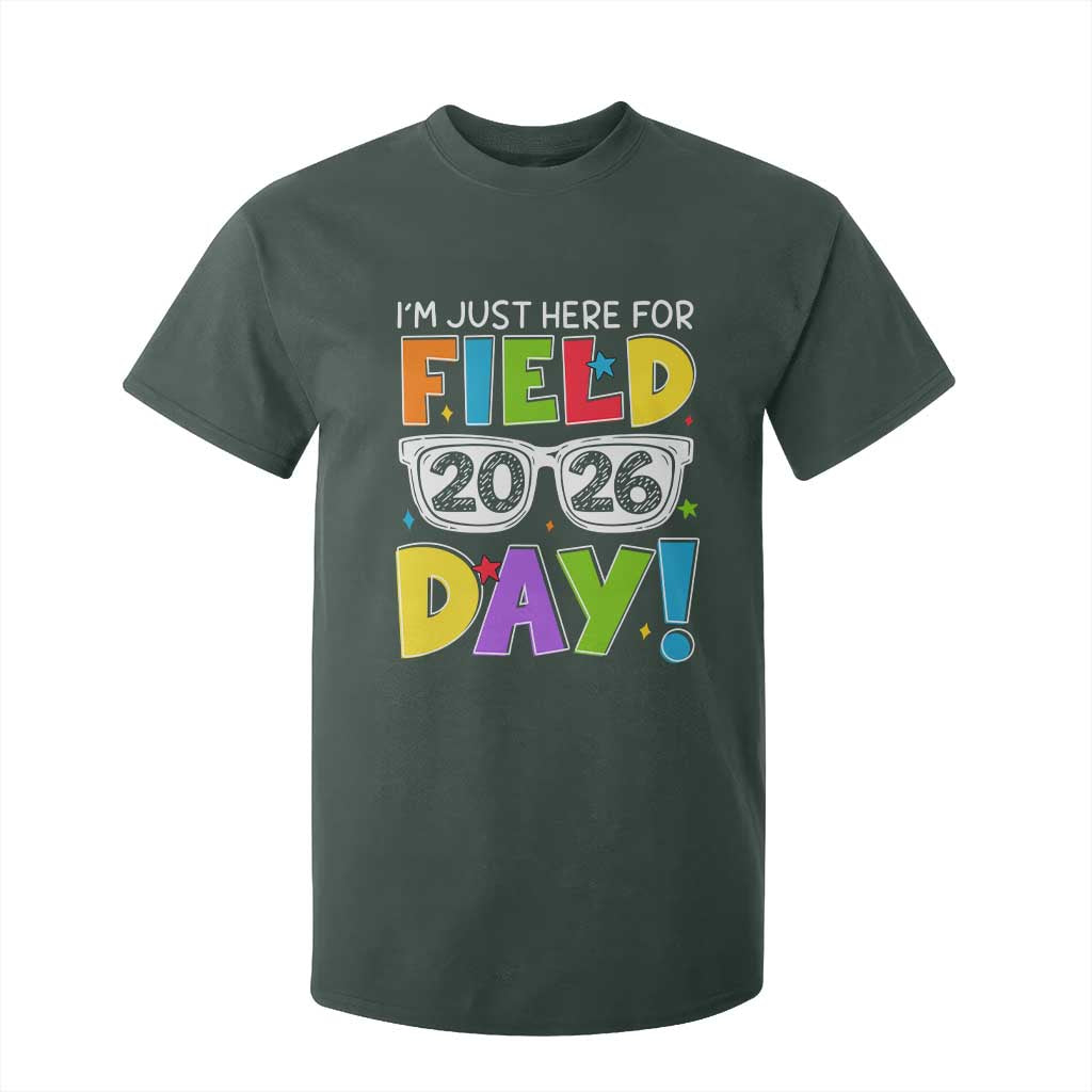 I'm Just Here for Field Day 2026 T Shirt For Kid School Colorful Sunglasses Graphic TS02 Dark Forest Green Print Your Wear