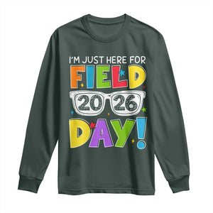 I'm Just Here for Field Day 2026 Long Sleeve Shirt School Colorful Sunglasses Graphic TS02 Dark Forest Green Print Your Wear