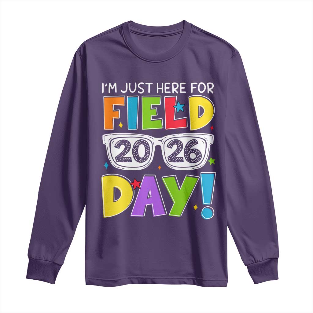 I'm Just Here for Field Day 2026 Long Sleeve Shirt School Colorful Sunglasses Graphic TS02 Purple Print Your Wear