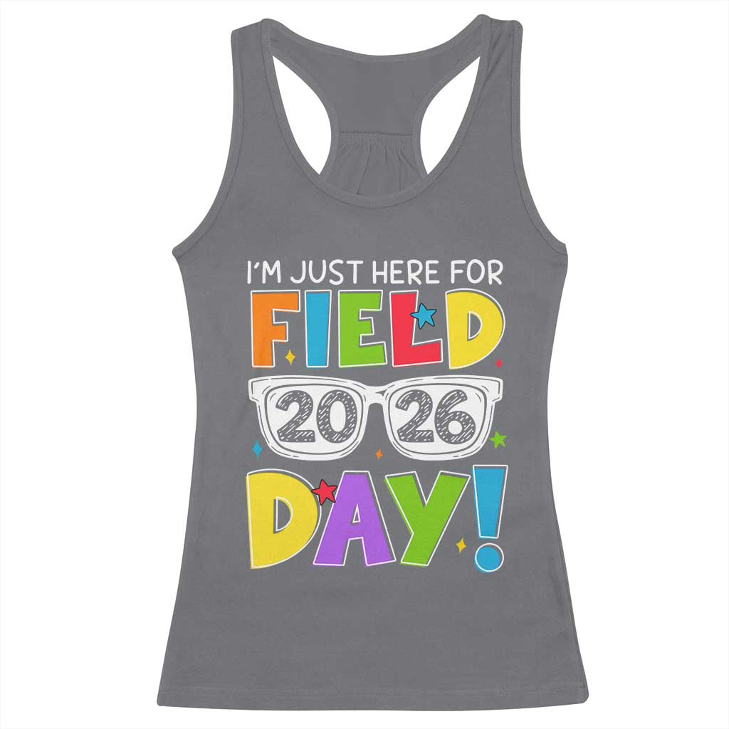 I'm Just Here for Field Day 2026 Racerback Tank Top School Colorful Sunglasses Graphic TS02 Charcoal Print Your Wear