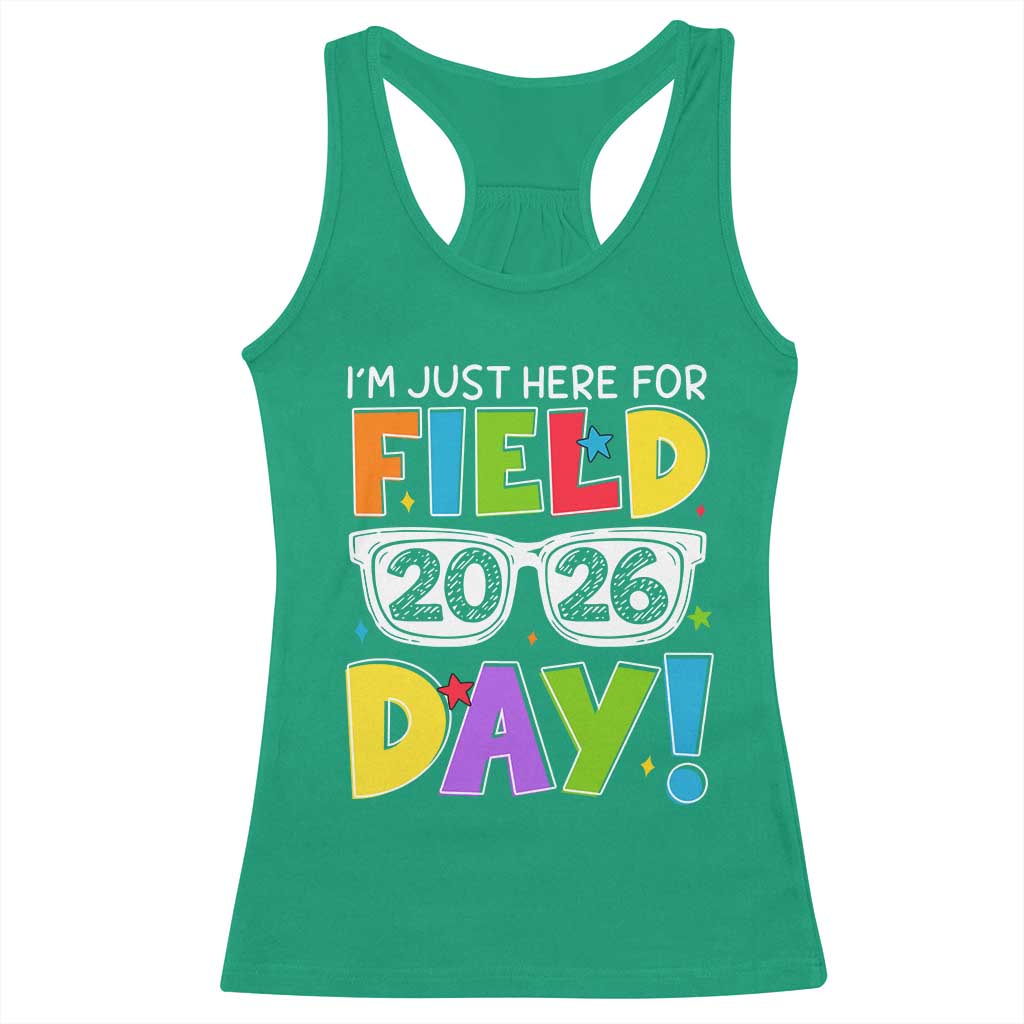 I'm Just Here for Field Day 2026 Racerback Tank Top School Colorful Sunglasses Graphic TS02 Irish Green Print Your Wear