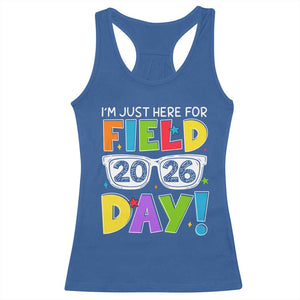 I'm Just Here for Field Day 2026 Racerback Tank Top School Colorful Sunglasses Graphic TS02 Royal Blue Print Your Wear