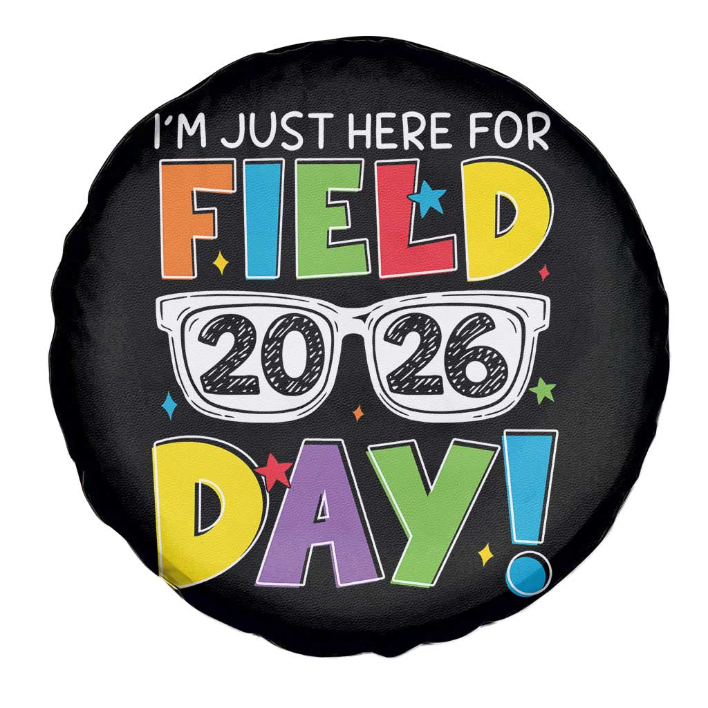 I'm Just Here for Field Day 2026 Spare Tire Cover School Colorful Sunglasses Graphic TS02 Print Your Wear