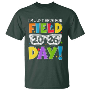 I'm Just Here for Field Day 2026 T Shirt School Colorful Sunglasses Graphic TS02 Dark Forest Green Print Your Wear