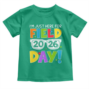 I'm Just Here for Field Day 2026 Toddler T Shirt School Colorful Sunglasses Graphic TS02 Irish Green Print Your Wear