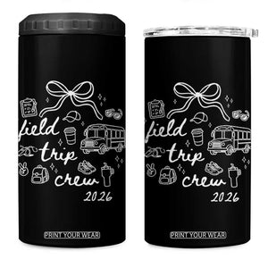 Field Trip Crew 2026 Coquette Bow 4 in 1 Can Cooler Tumbler Hand Drawn Doodle Graphic Teacher Chaperone TS02 One Size: 16 oz Black Print Your Wear