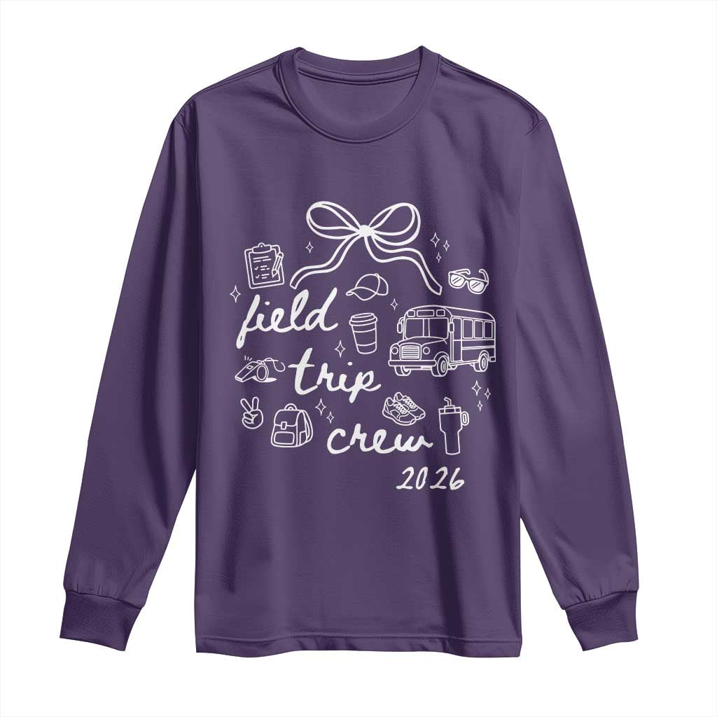 Field Trip Crew 2026 Coquette Bow Long Sleeve Shirt Hand Drawn Doodle Graphic Teacher Chaperone TS02 Purple Print Your Wear
