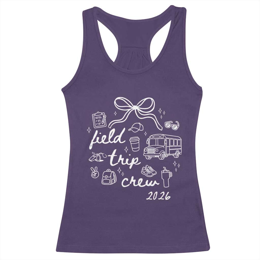 Field Trip Crew 2026 Coquette Bow Racerback Tank Top Hand Drawn Doodle Graphic Teacher Chaperone TS02 Purple Print Your Wear