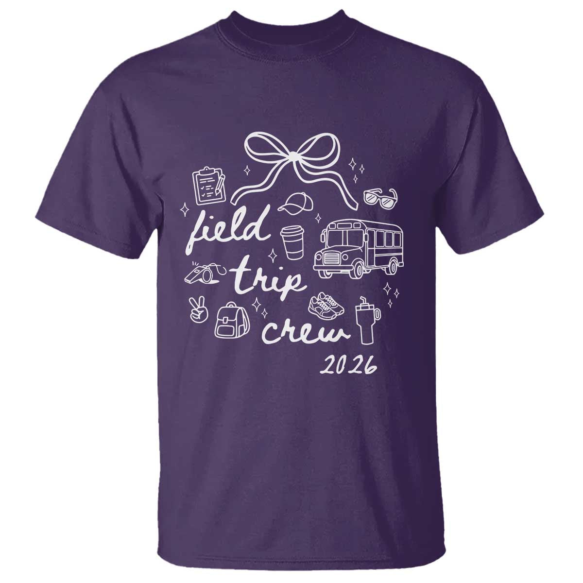 Field Trip Crew 2026 Coquette Bow T Shirt Hand Drawn Doodle Graphic Teacher Chaperone TS02 Purple Print Your Wear
