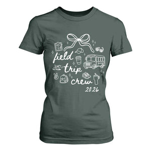 Field Trip Crew 2026 Coquette Bow T Shirt For Women Hand Drawn Doodle Graphic Teacher Chaperone TS02 Dark Forest Green Print Your Wear