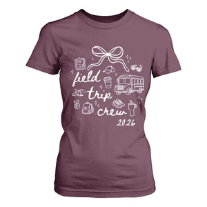 Field Trip Crew 2026 Coquette Bow T Shirt For Women Hand Drawn Doodle Graphic Teacher Chaperone TS02 Maroon Print Your Wear