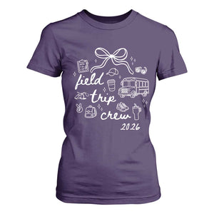 Field Trip Crew 2026 Coquette Bow T Shirt For Women Hand Drawn Doodle Graphic Teacher Chaperone TS02 Purple Print Your Wear