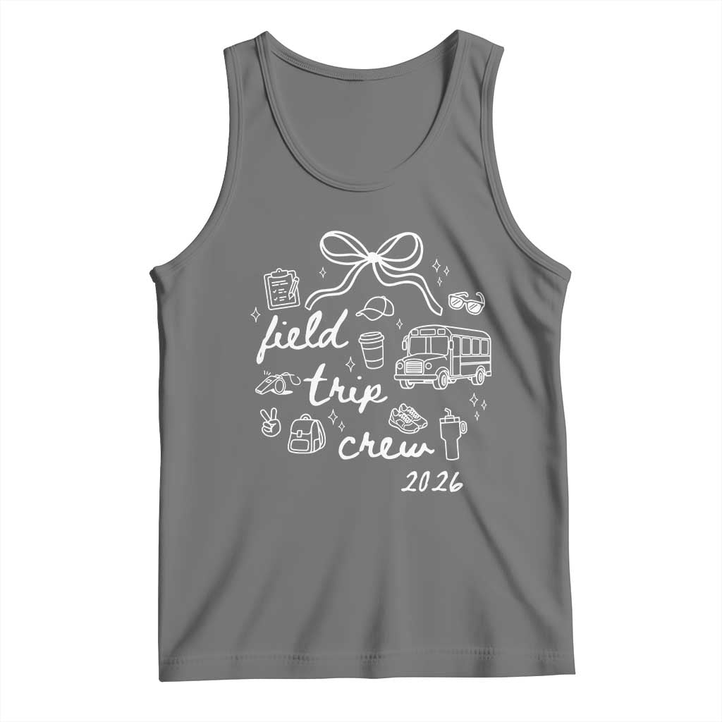 Field Trip Crew 2026 Coquette Bow Tank Top Hand Drawn Doodle Graphic Teacher Chaperone TS02 Black Heather Print Your Wear