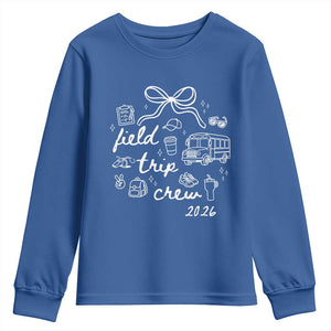 Field Trip Crew 2026 Coquette Bow Youth Sweatshirt Hand Drawn Doodle Graphic Teacher Chaperone TS02 Royal Blue Print Your Wear