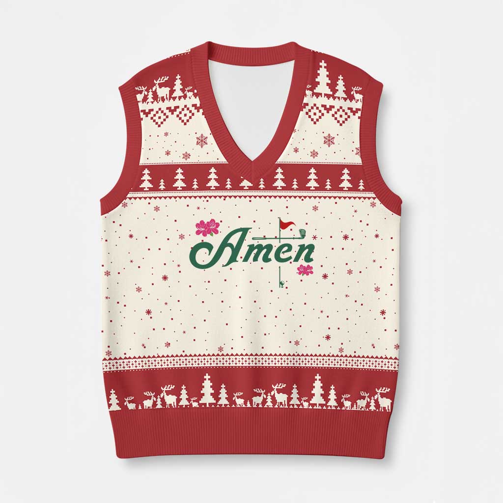 Golf Lover Amen Azalea Graphic V-Neck Knit Sweater Vest Augusta Georgia Traditions Golfing Fan TS02 Beige Red Print Your Wear