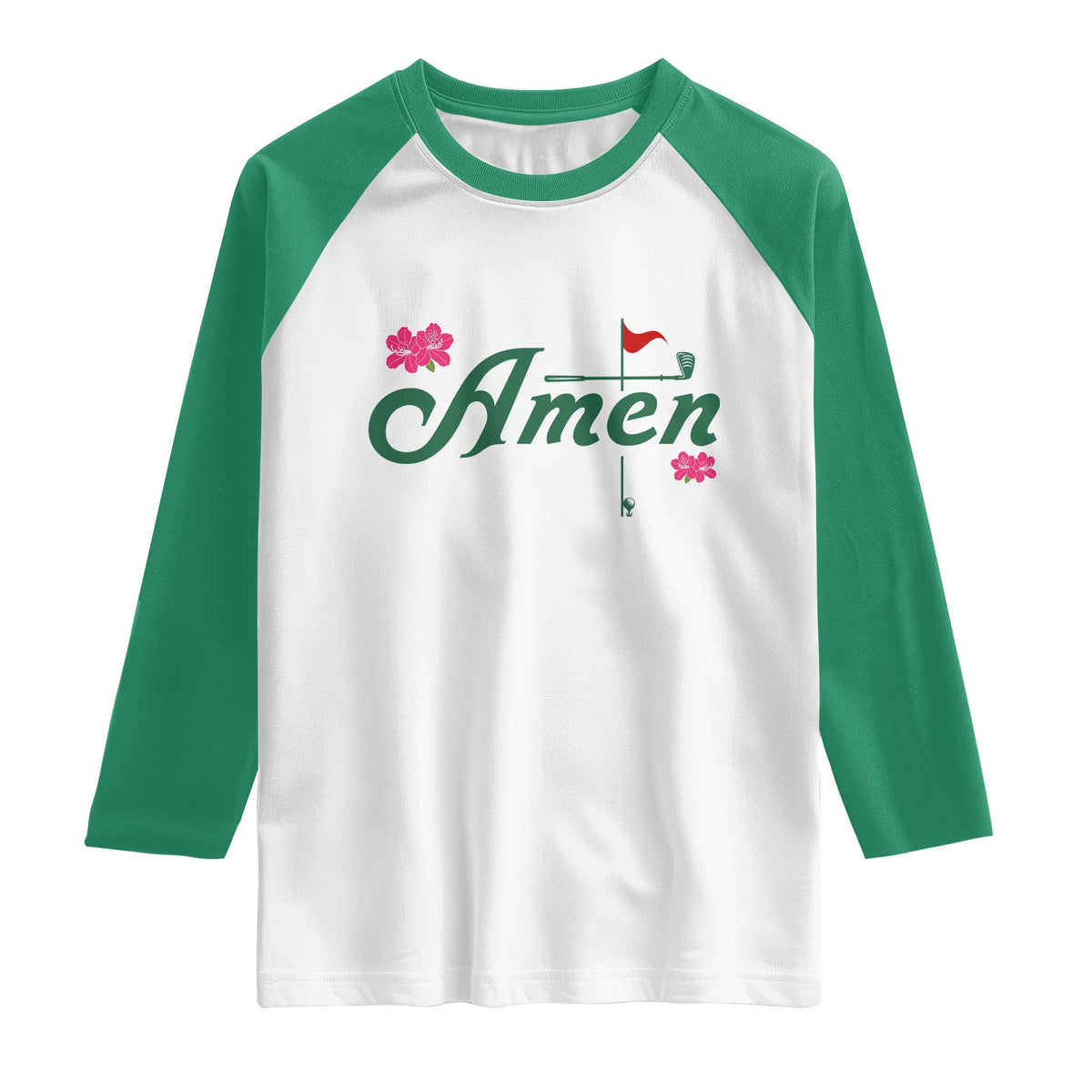 Golf Lover Amen Azalea Graphic Raglan Shirt Augusta Georgia Traditions Golfing Fan TS02 White Kelly Green Print Your Wear