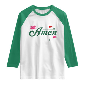 Golf Lover Amen Azalea Graphic Raglan Shirt Augusta Georgia Traditions Golfing Fan TS02 White Kelly Green Print Your Wear