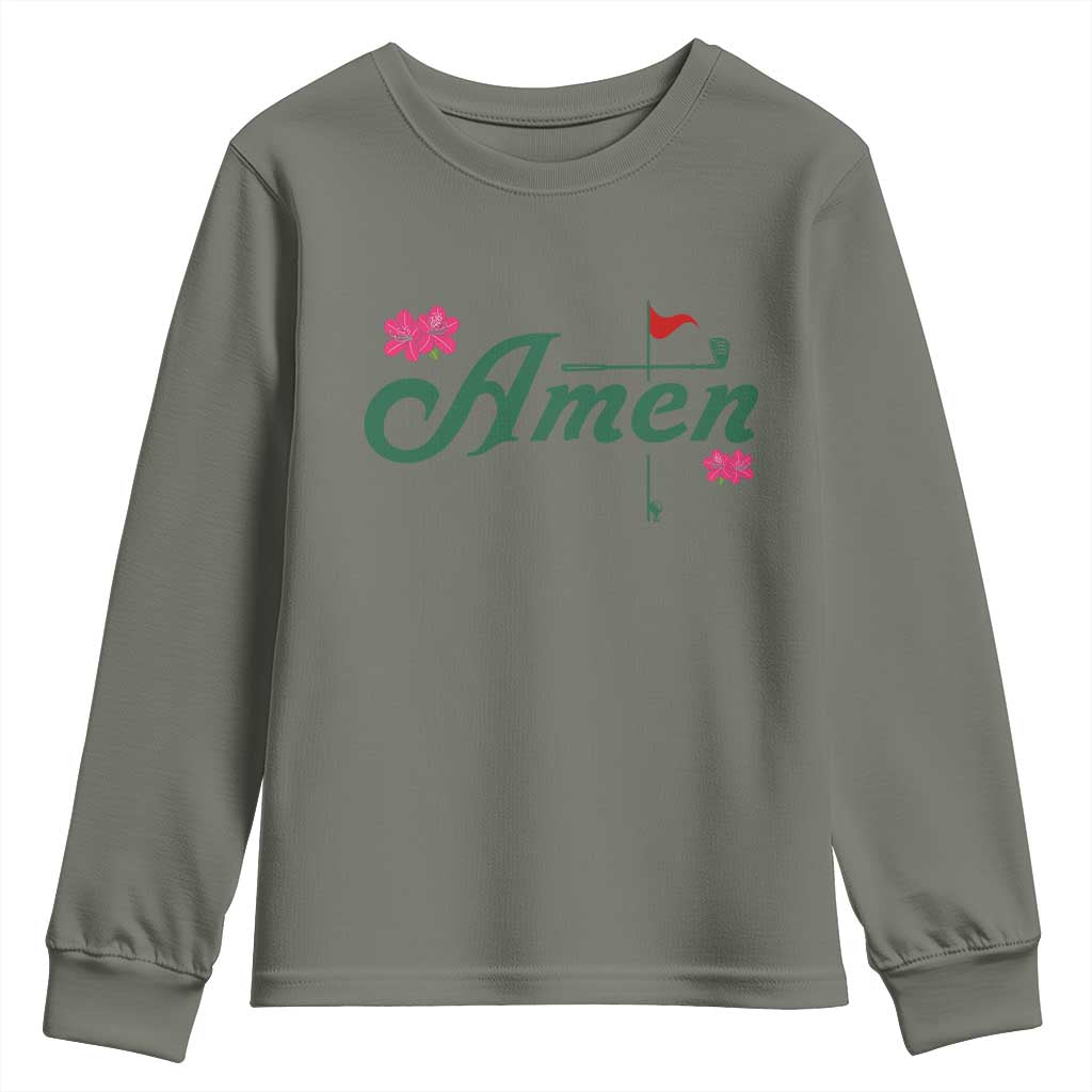 Golf Lover Amen Azalea Graphic Youth Sweatshirt Augusta Georgia Traditions Golfing Fan TS02 Military Green Print Your Wear