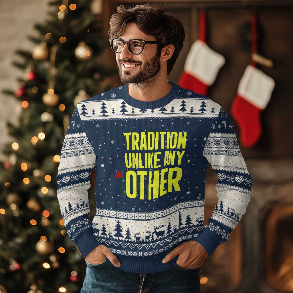 Tradition Unlike Any Other Georgia Golfing Ugly Christmas Sweater for Golf Lover Augusta Sports TS02 Navy Beige Print Your Wear