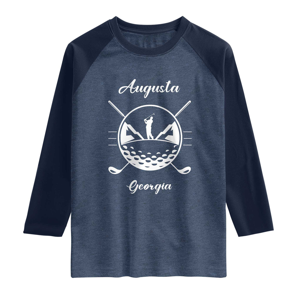 Augusta Georgia Golfing Lover Raglan Shirt Southern Sports Traditions Retro Varsity Golf Fan TS02 Heather Denim Navy Print Your Wear