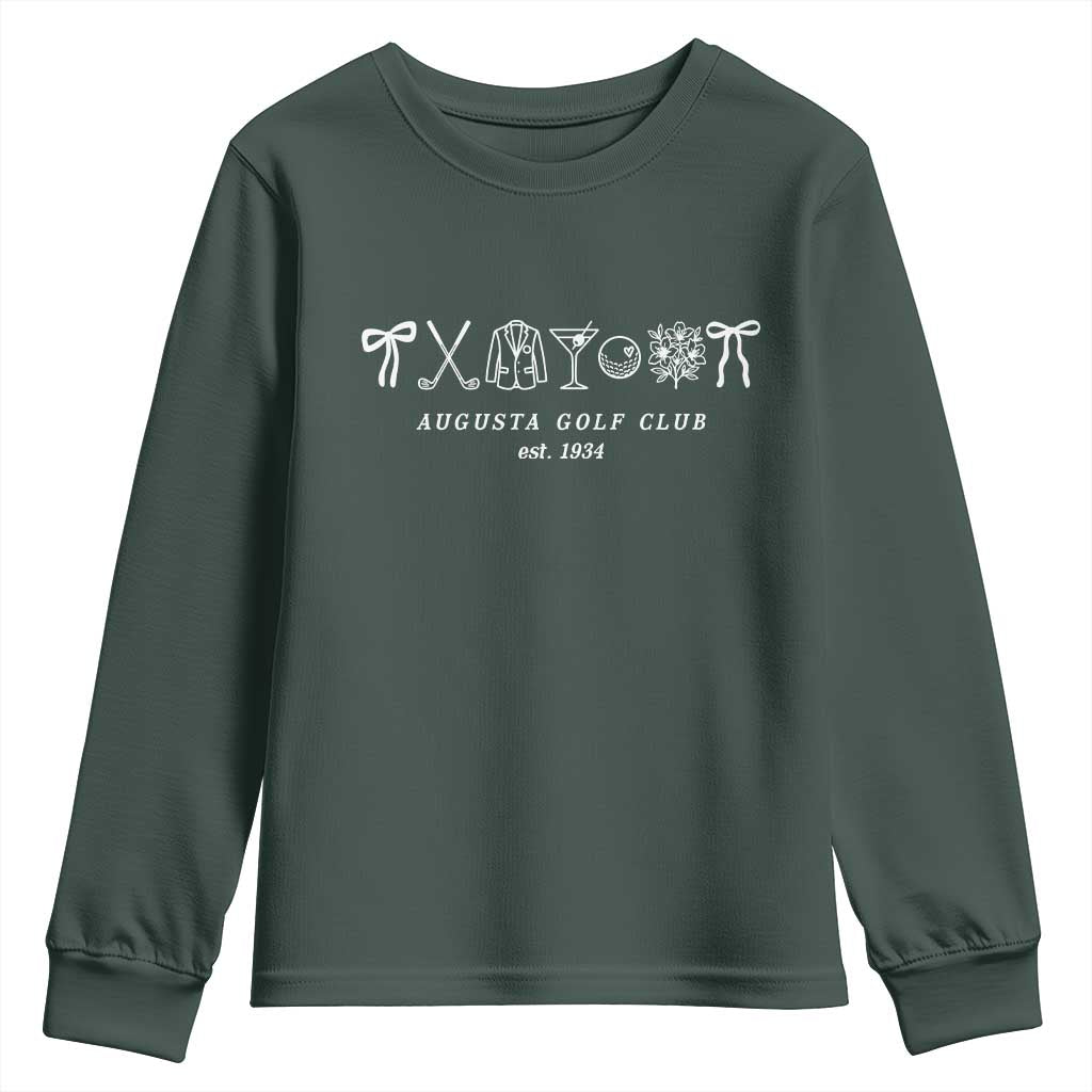 Augusta Golf Club Est 1934 Preppy Coquette Bows Youth Sweatshirt Southern Golfing Girl Aesthetic Lifestyle TS02 Dark Forest Green Print Your Wear