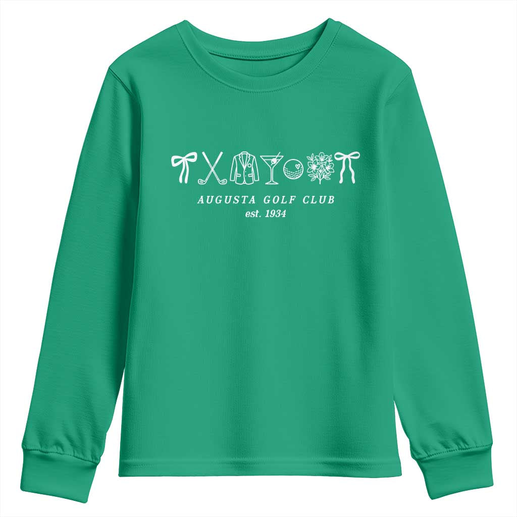 Augusta Golf Club Est 1934 Preppy Coquette Bows Youth Sweatshirt Southern Golfing Girl Aesthetic Lifestyle TS02 Irish Green Print Your Wear