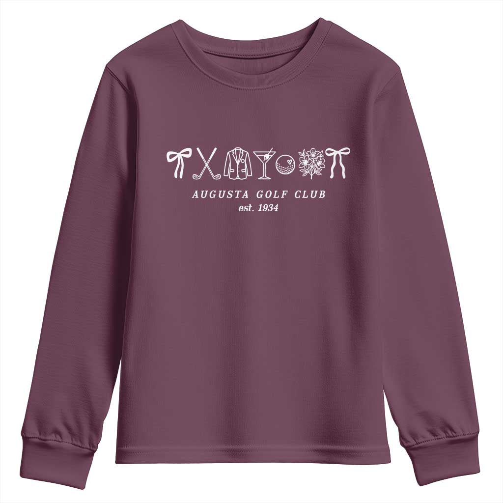 Augusta Golf Club Est 1934 Preppy Coquette Bows Youth Sweatshirt Southern Golfing Girl Aesthetic Lifestyle TS02 Maroon Print Your Wear