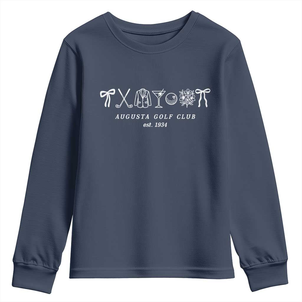 Augusta Golf Club Est 1934 Preppy Coquette Bows Youth Sweatshirt Southern Golfing Girl Aesthetic Lifestyle TS02 Navy Print Your Wear