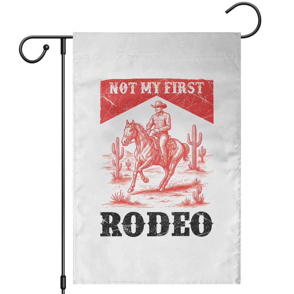 Not My First Rodeo Vintage Cowboy Graphic Garden Flag Retro Western Desert Scene with Horse and Cactus TS02 White Print Your Wear