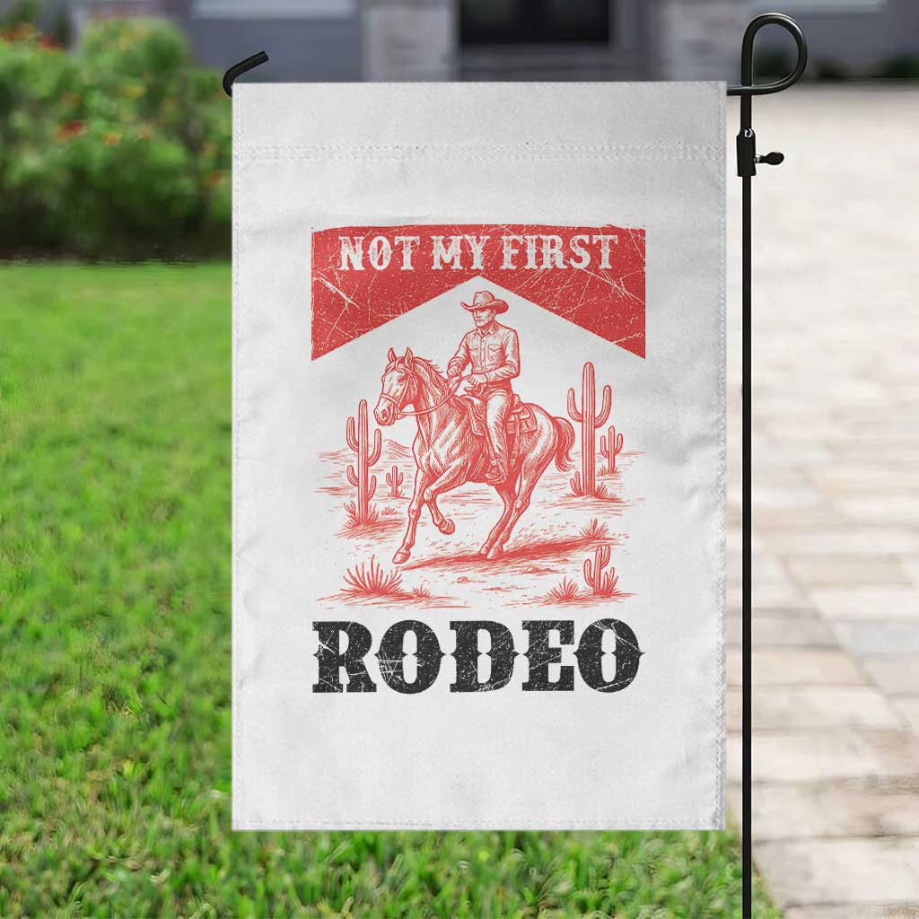 Not My First Rodeo Vintage Cowboy Graphic Garden Flag Retro Western Desert Scene with Horse and Cactus TS02 Print Your Wear