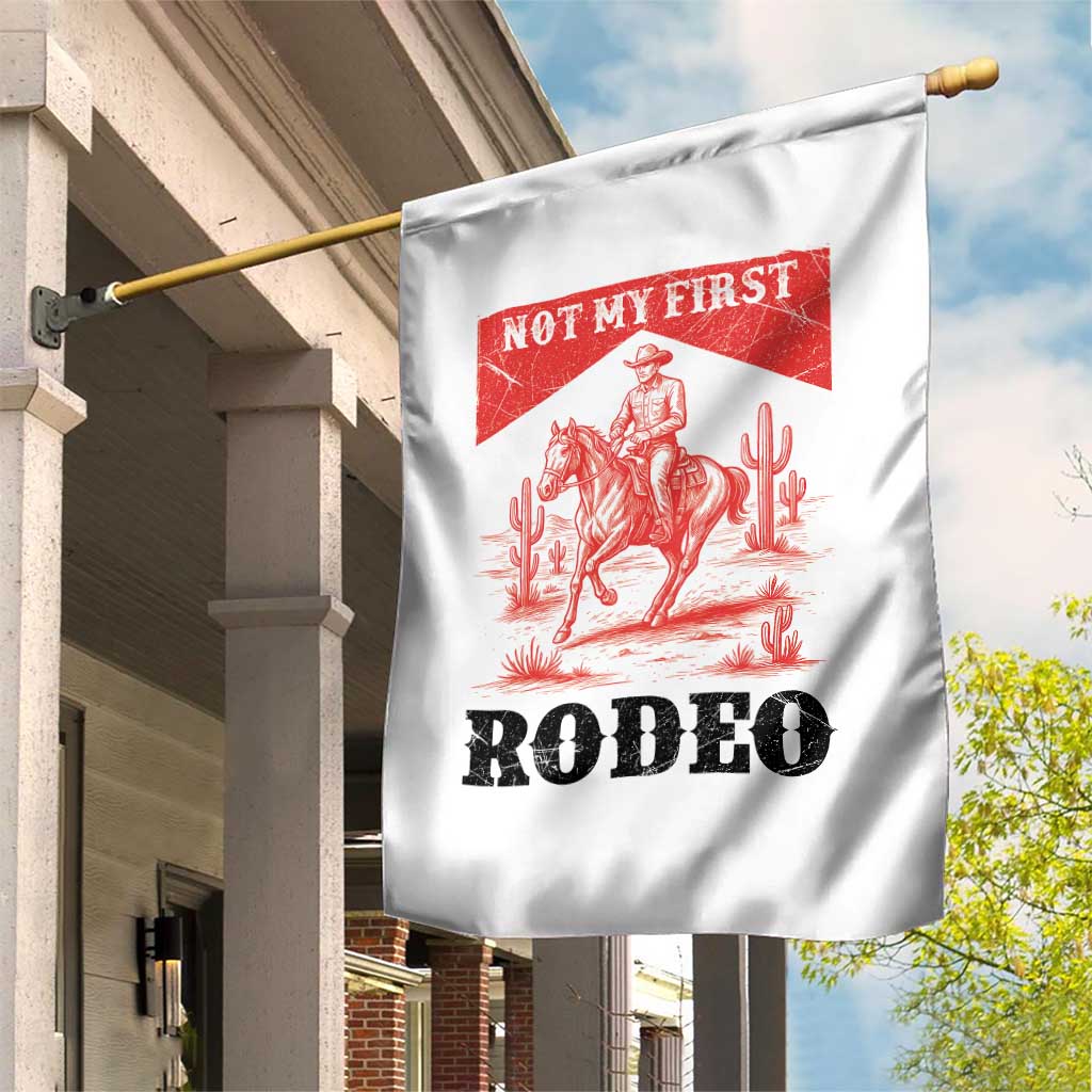 Not My First Rodeo Vintage Cowboy Graphic Garden Flag Retro Western Desert Scene with Horse and Cactus TS02 Print Your Wear